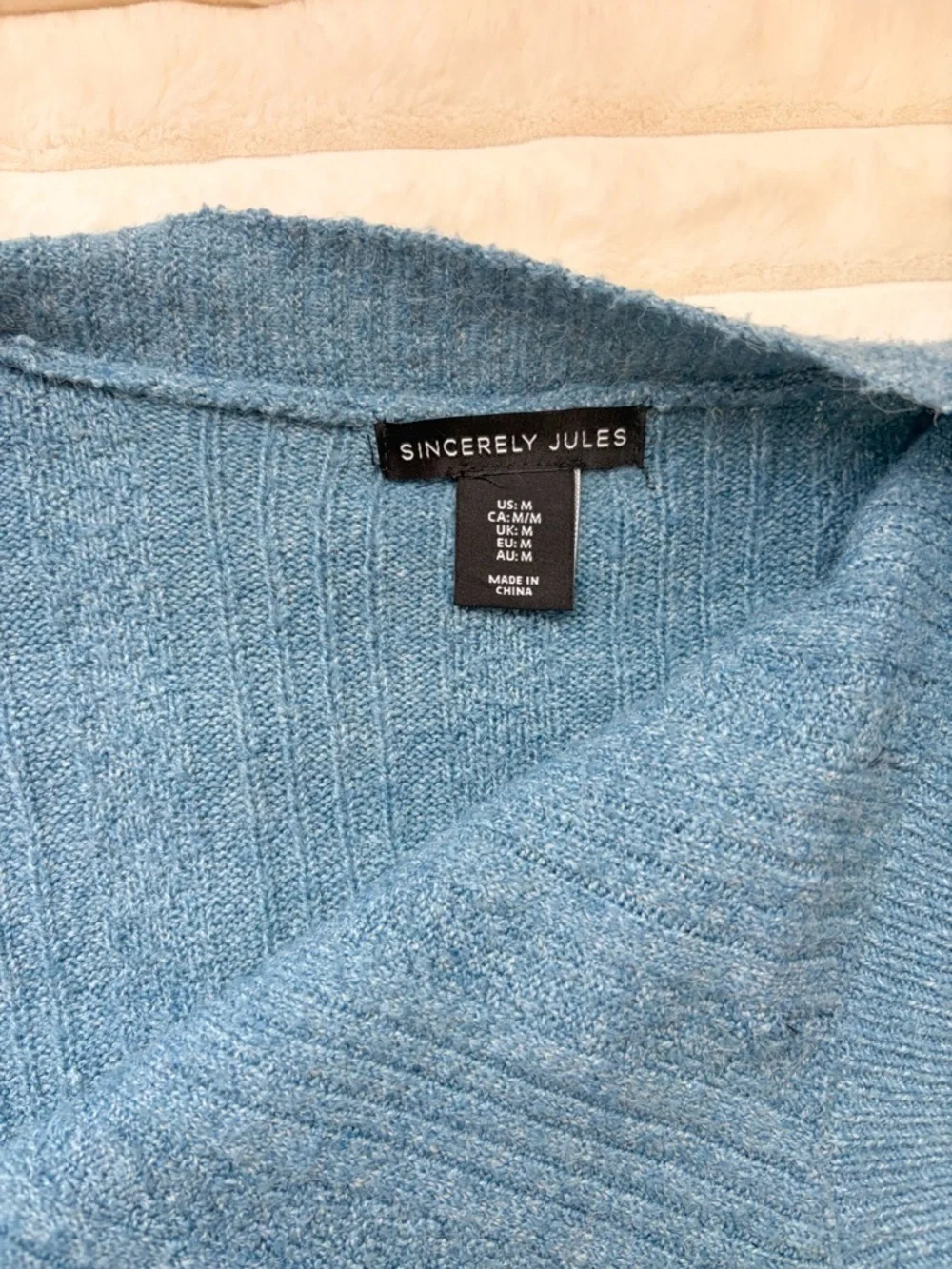 Cozy Blue Knit Lounge Outfit Bundle | Cardigan Set w/ Cream Boots & Bag - Picture 6 of 9